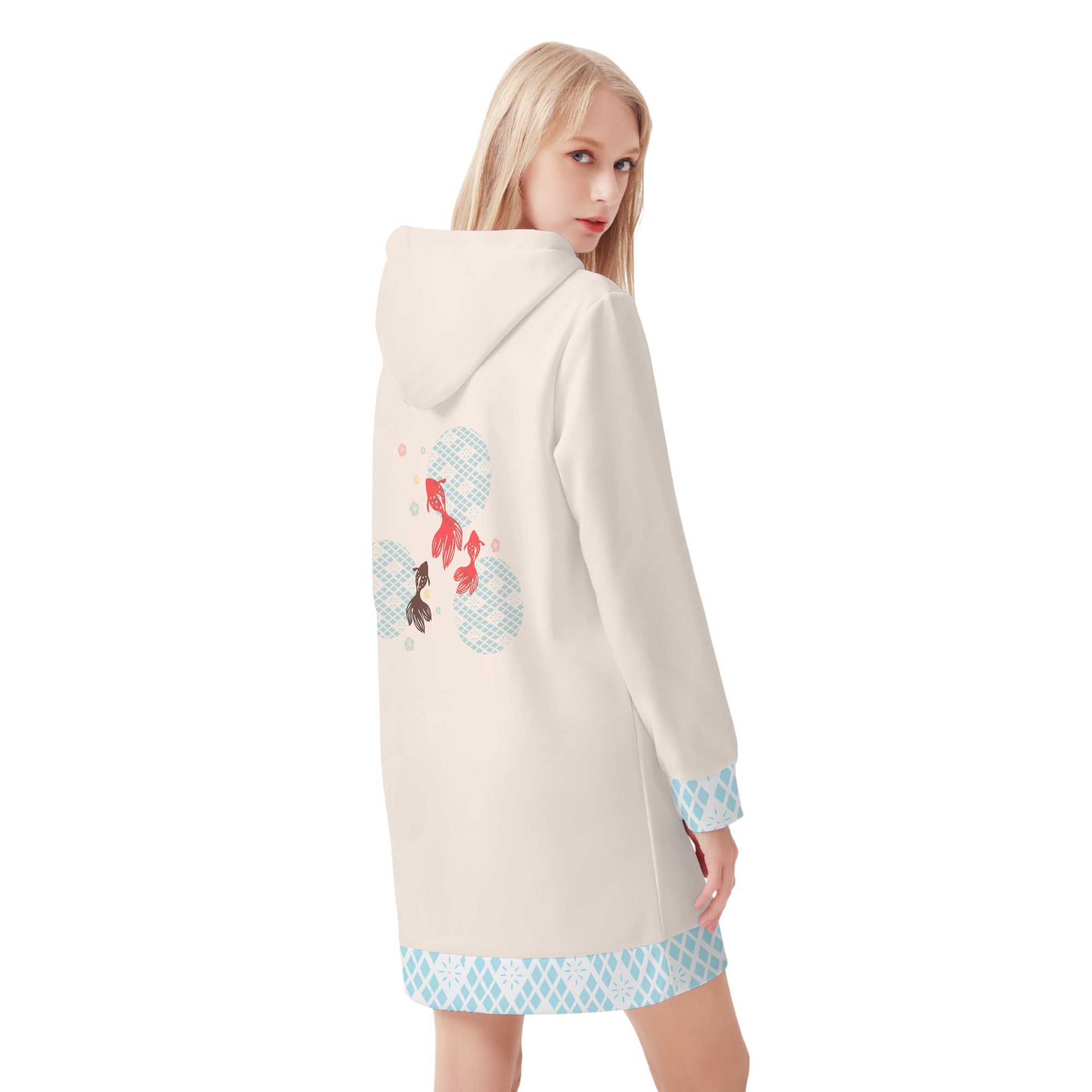 Vestido Hoodie  - Gatita con Kimono Con Detalles azul