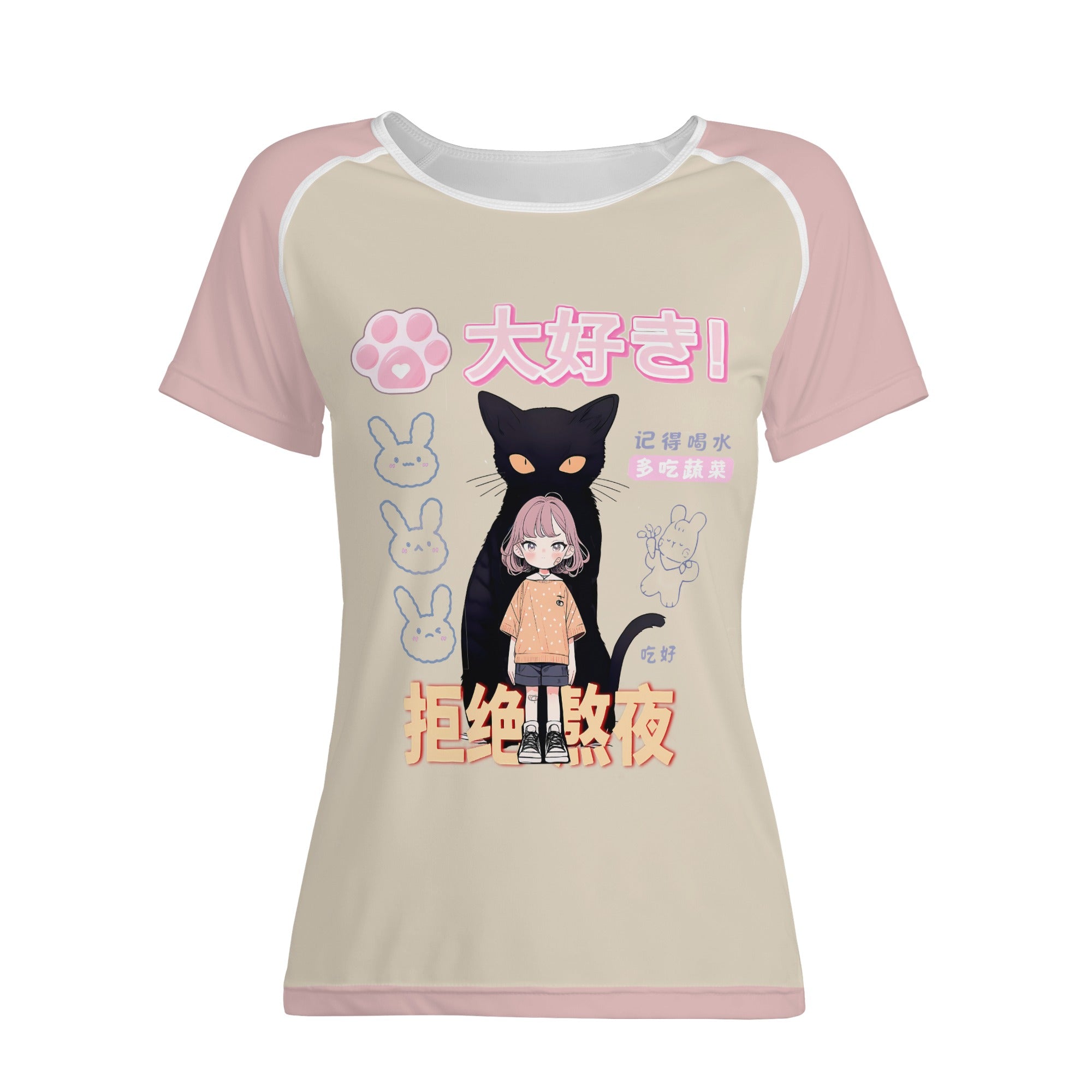 Camiseta estilo Magazine diseño retro Japonés -- Niña y su Gato
