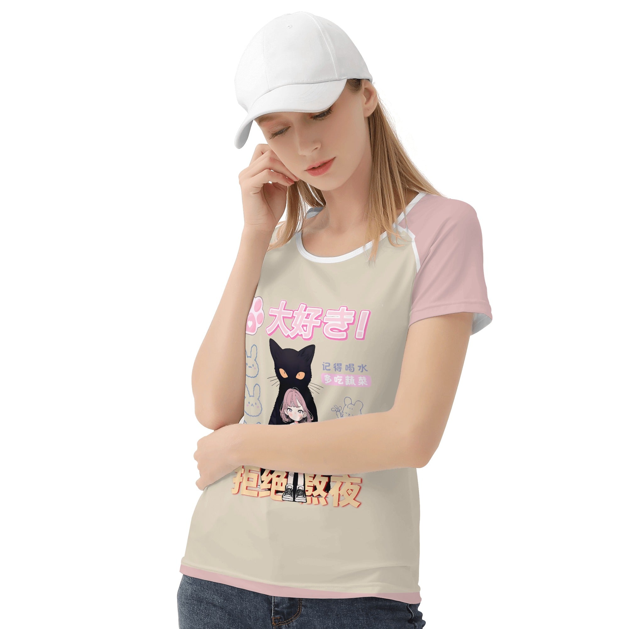 Camiseta estilo Magazine diseño retro Japonés -- Niña y su Gato