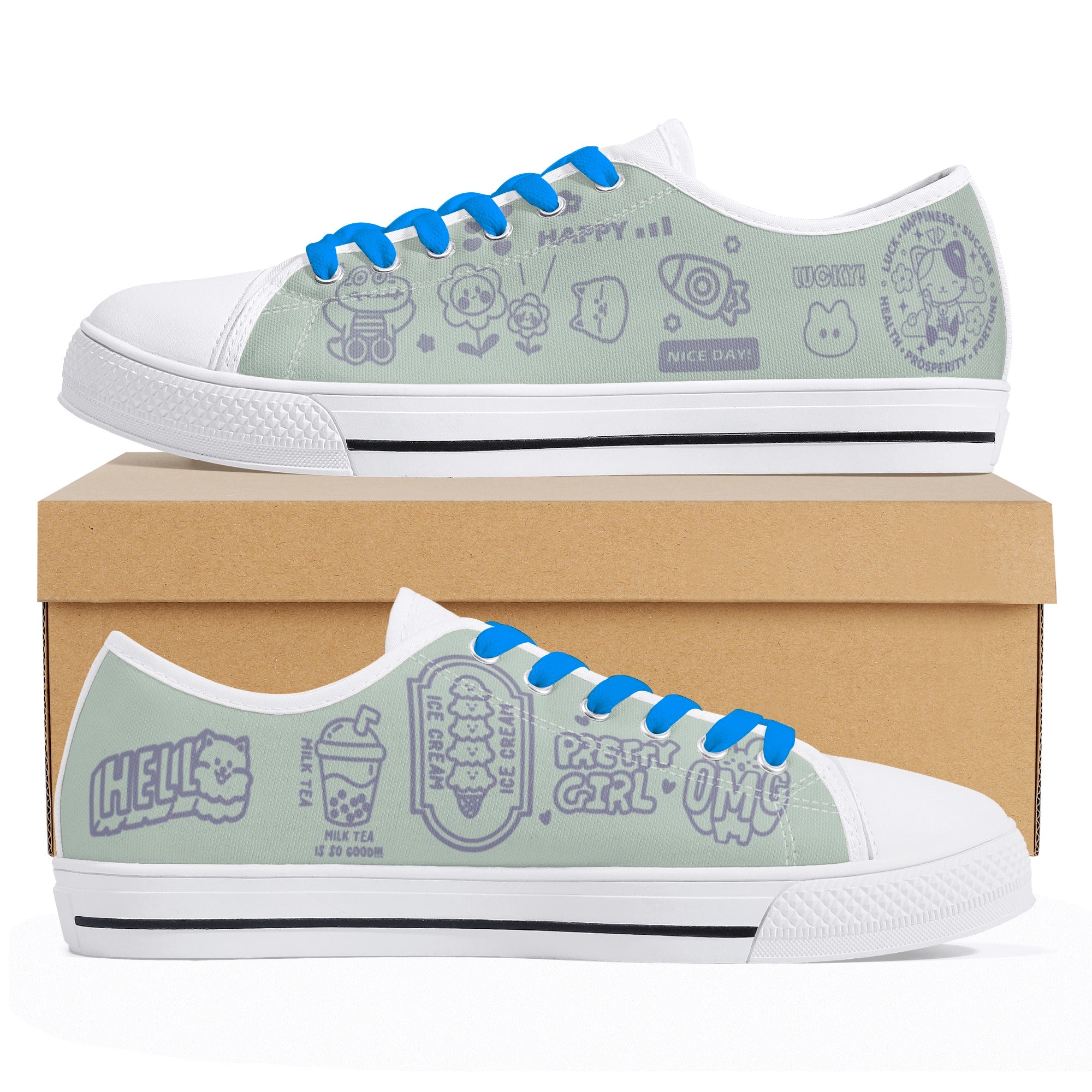 Clásicas playeras bajas con Doodles estilo japones