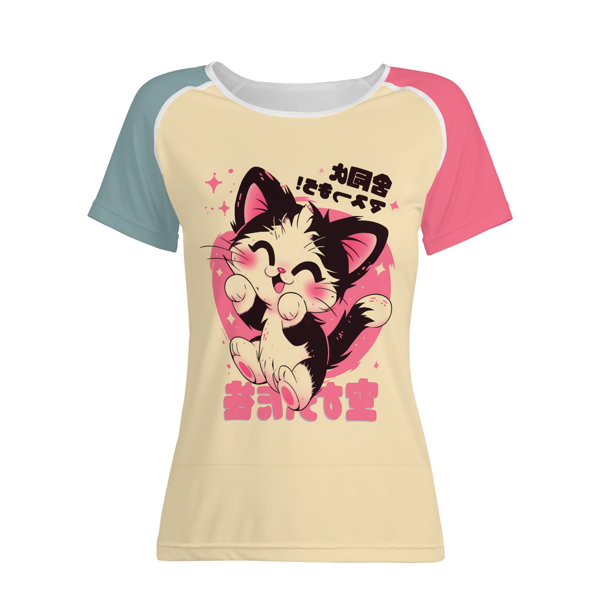 Camiseta kawaii de gatito feliz – Estilo japonés con colores pastel y diseño adorable 🐾🎀💫