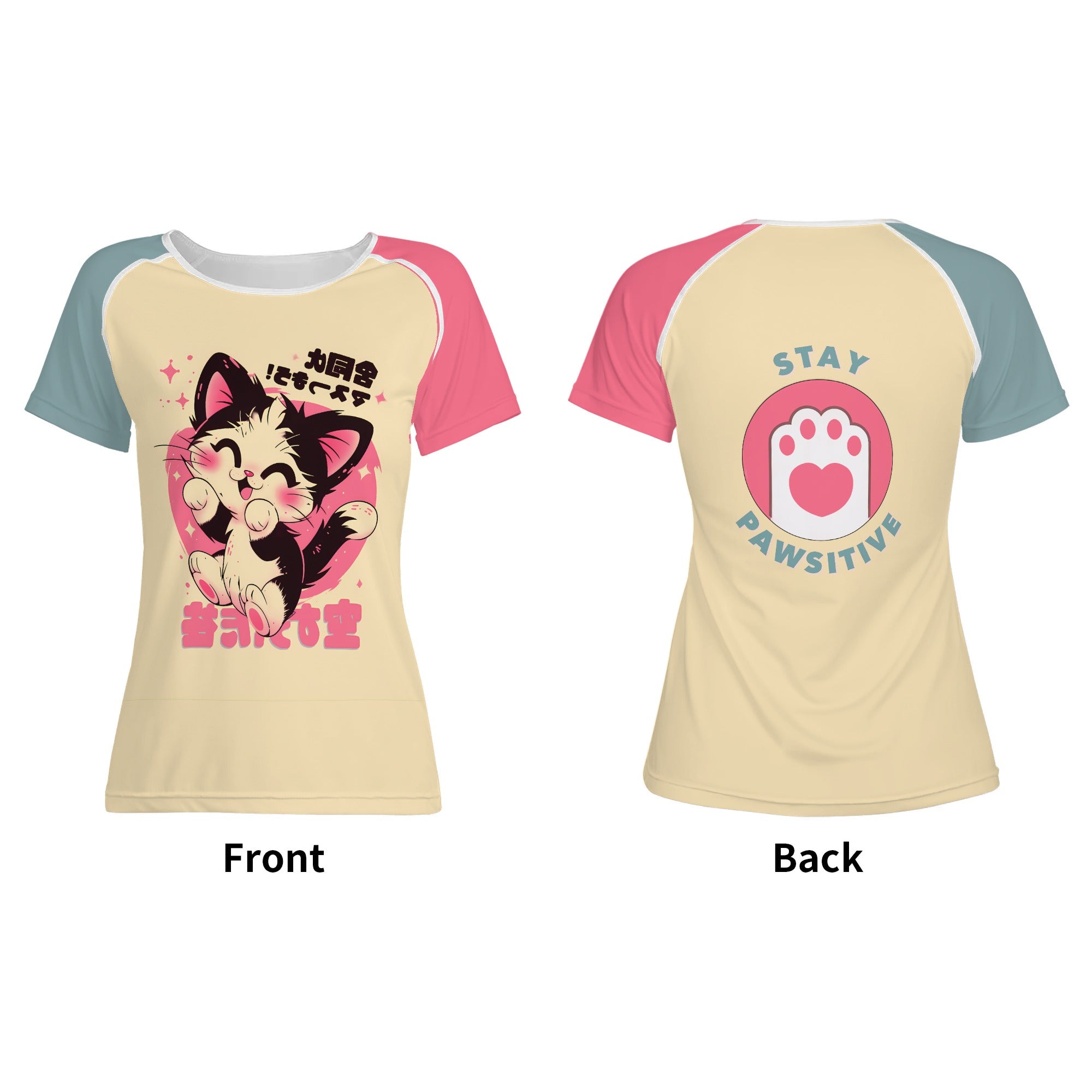 Camiseta kawaii de gatito feliz – Estilo japonés con colores pastel y diseño adorable 🐾🎀💫