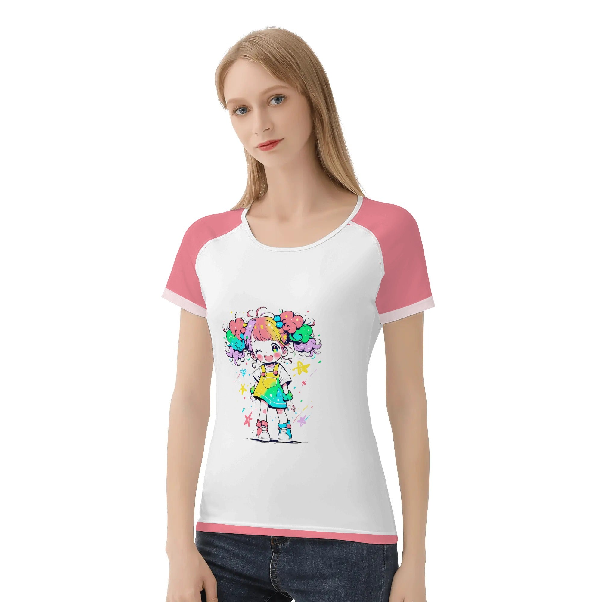 Camiseta mujer manga corta kawaii -- Niña Feliz