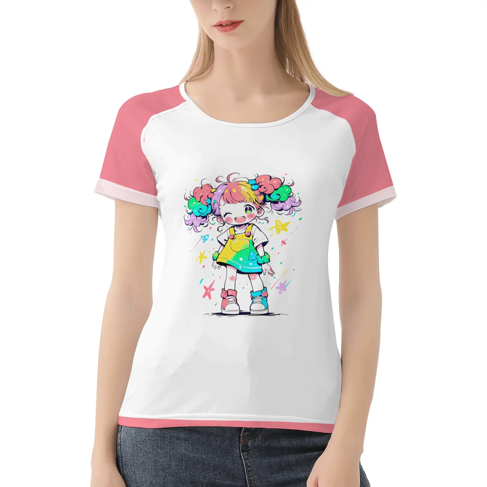 Camiseta mujer manga corta kawaii -- Niña Feliz