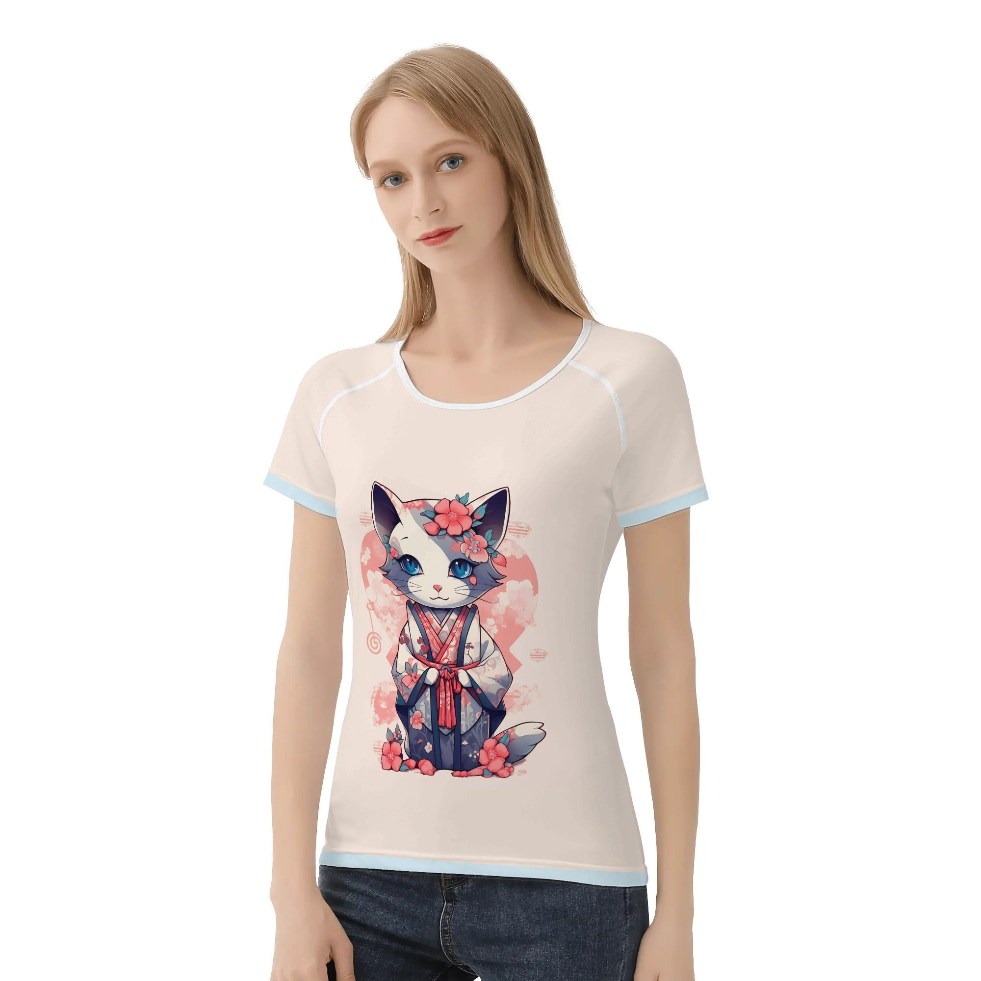 Camiseta mujer manga corta kawaii - Gata Kimono