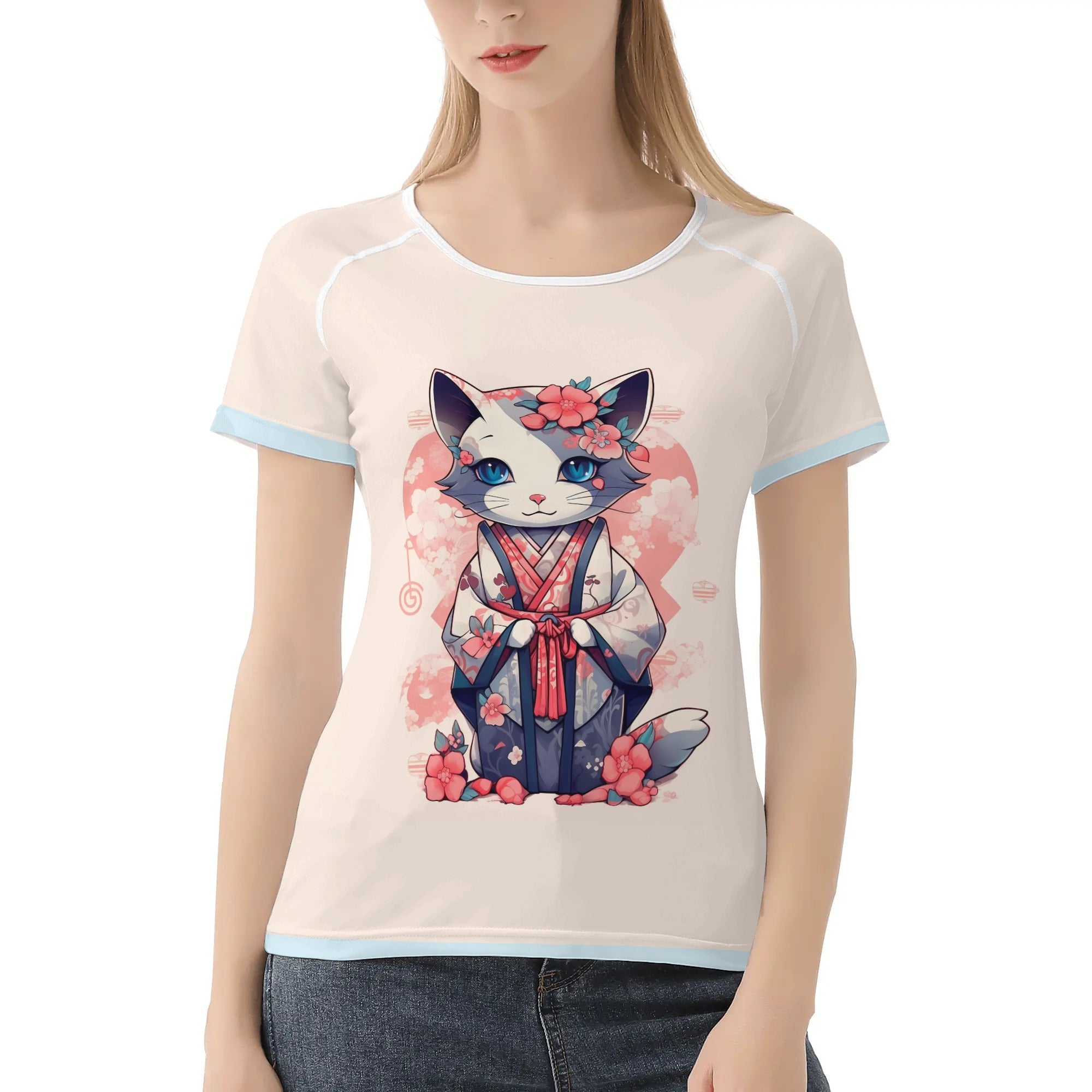 Camiseta mujer manga corta kawaii - Gata Kimono