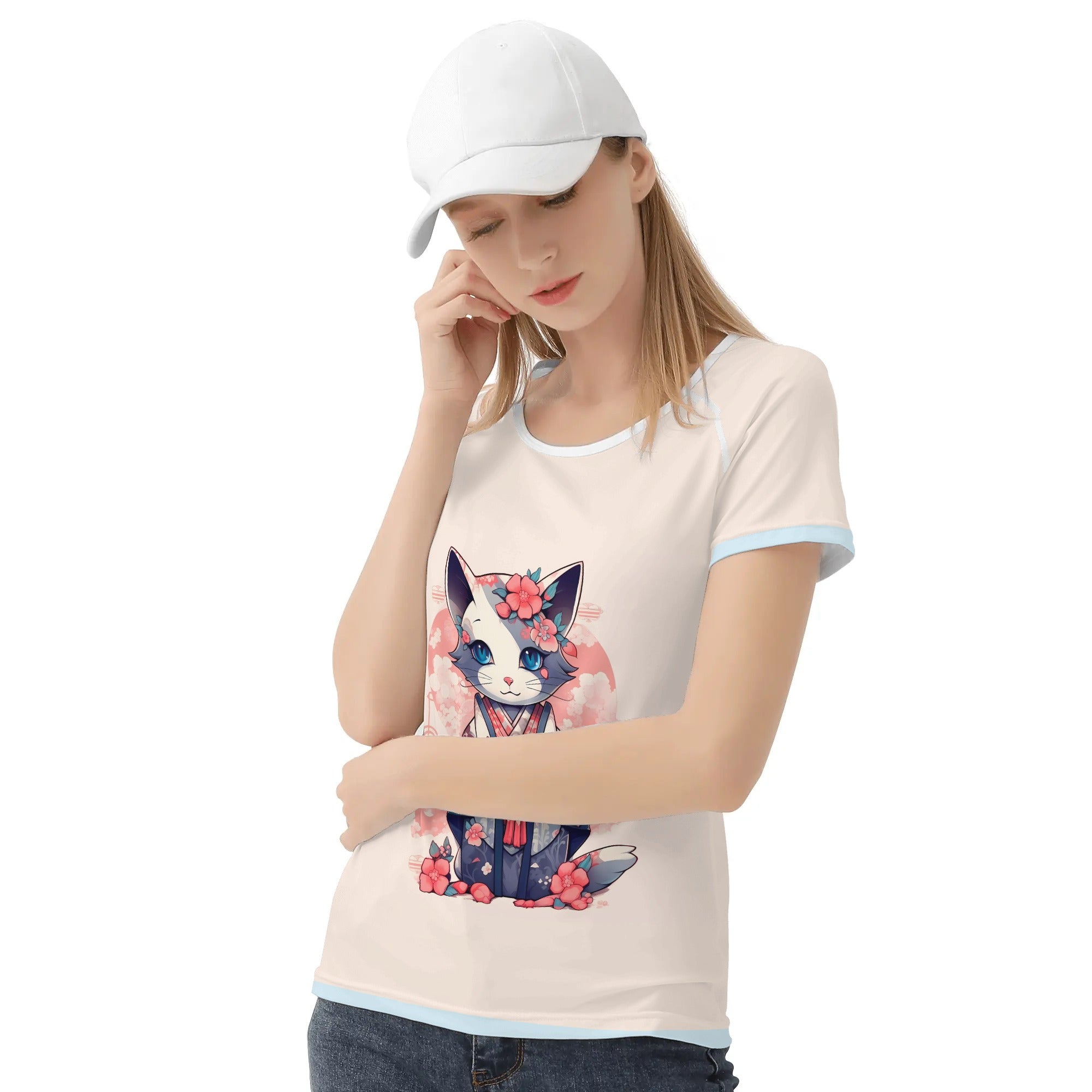 Camiseta mujer manga corta kawaii - Gata Kimono