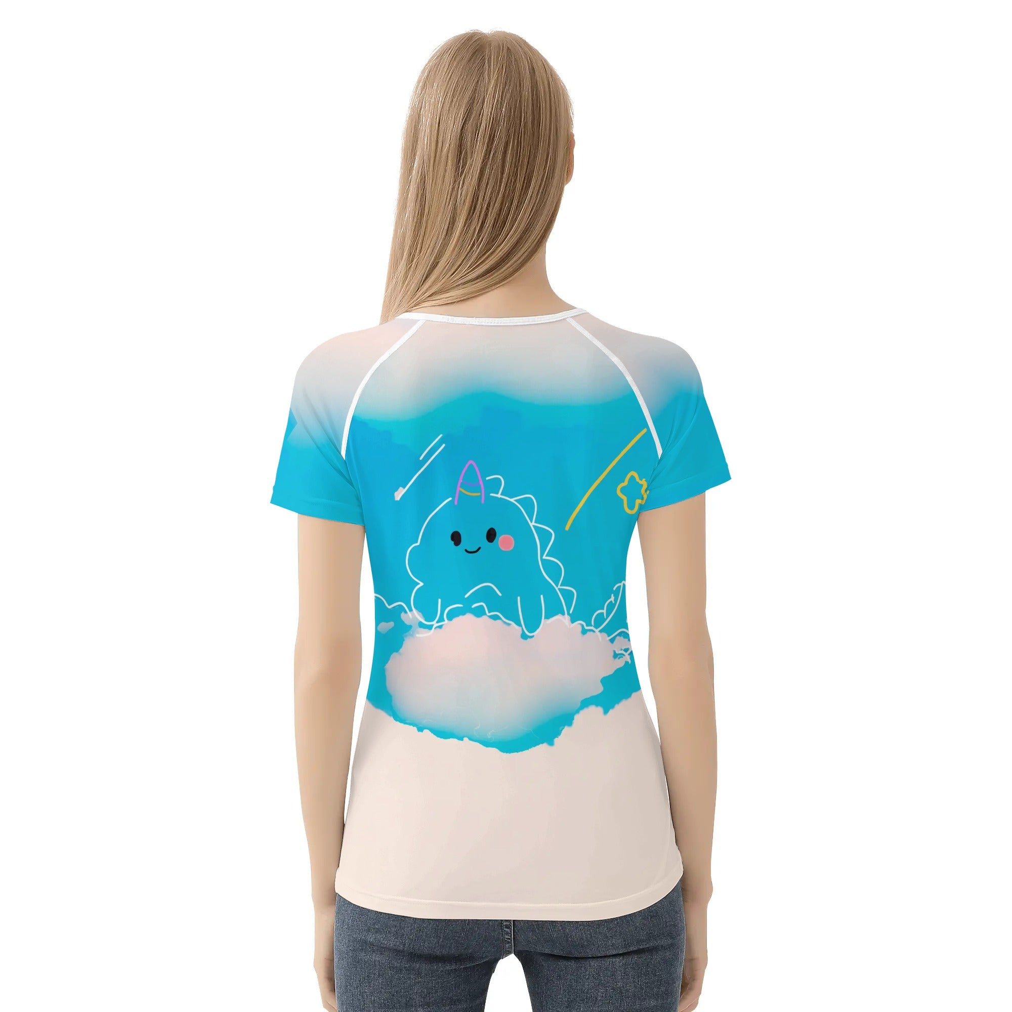 Camiseta mujer manga corta kawaii - Chica con globos de aire.