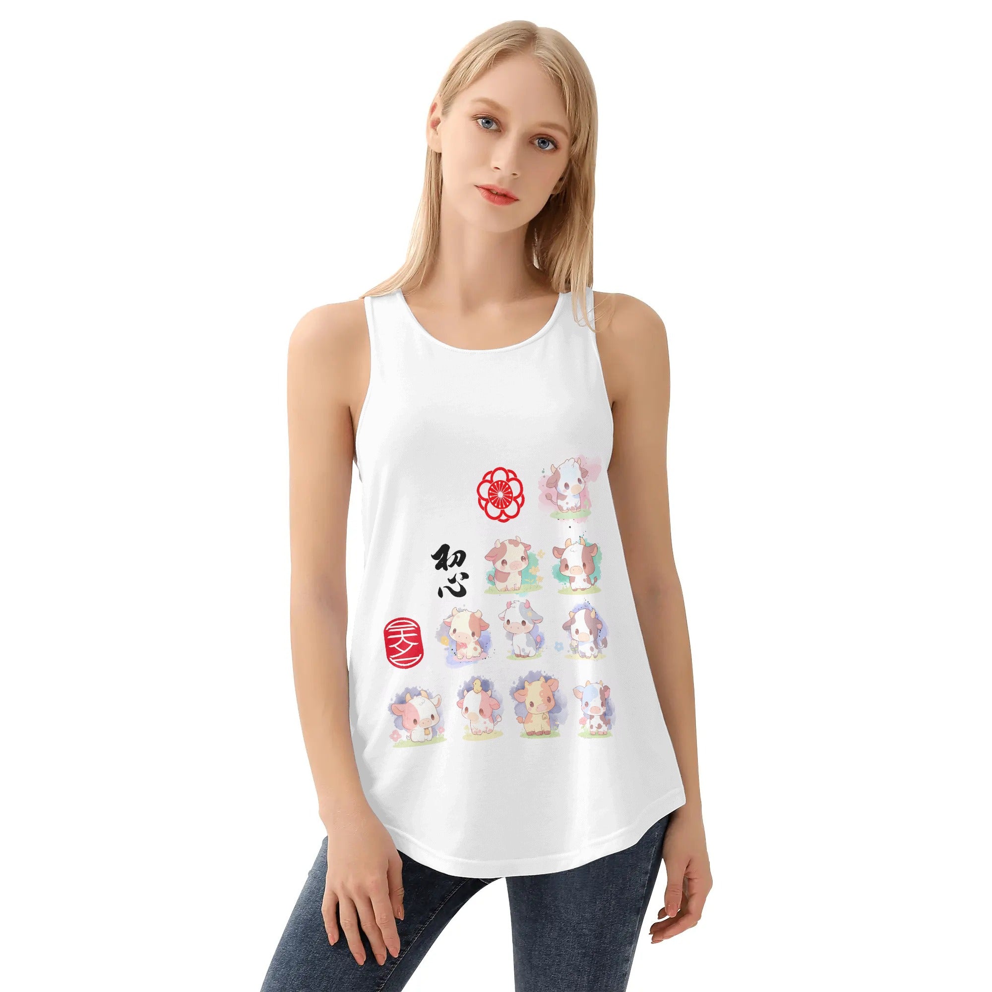 Camiseta mujer sin mangas - doodle japones.