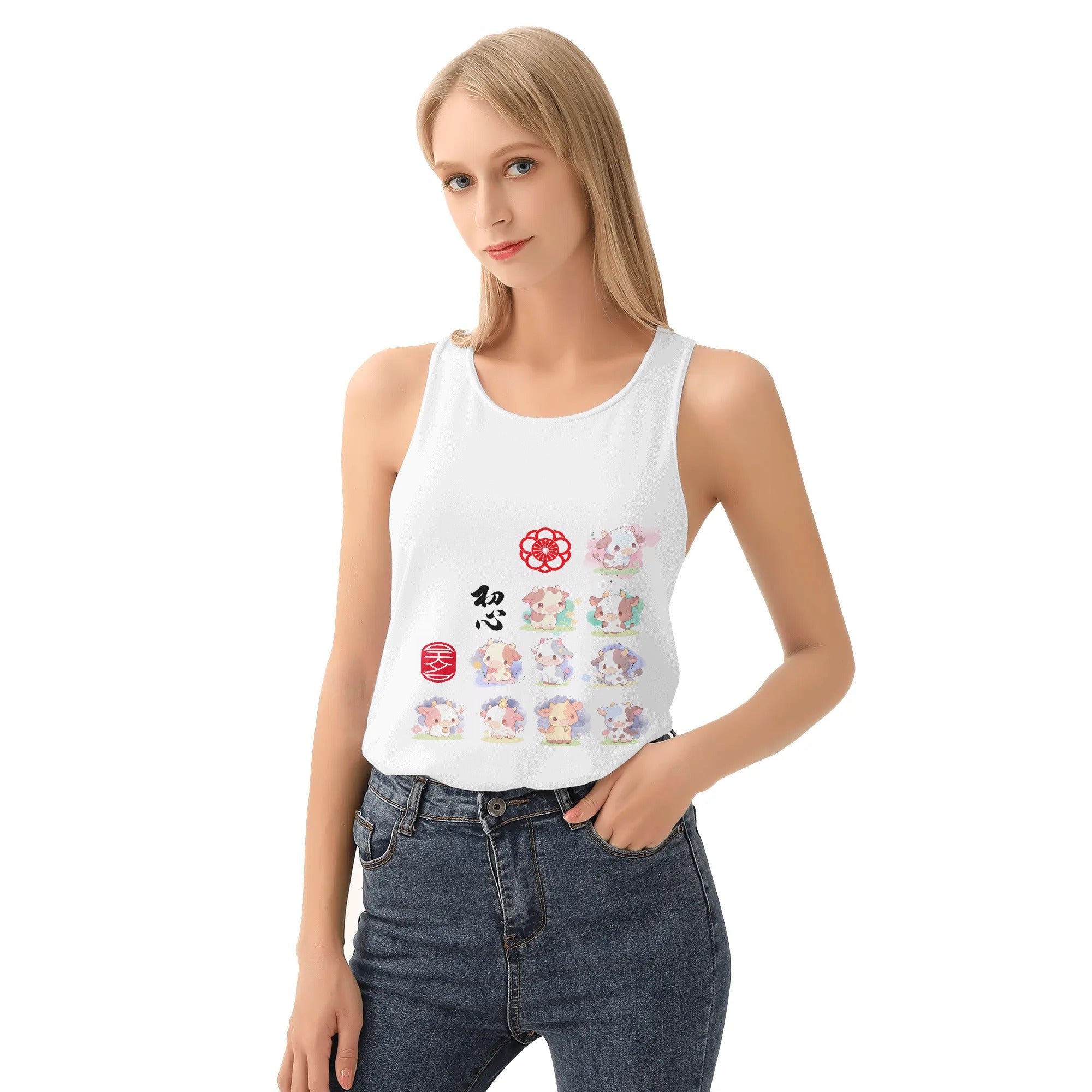 Camiseta mujer sin mangas - doodle japones.