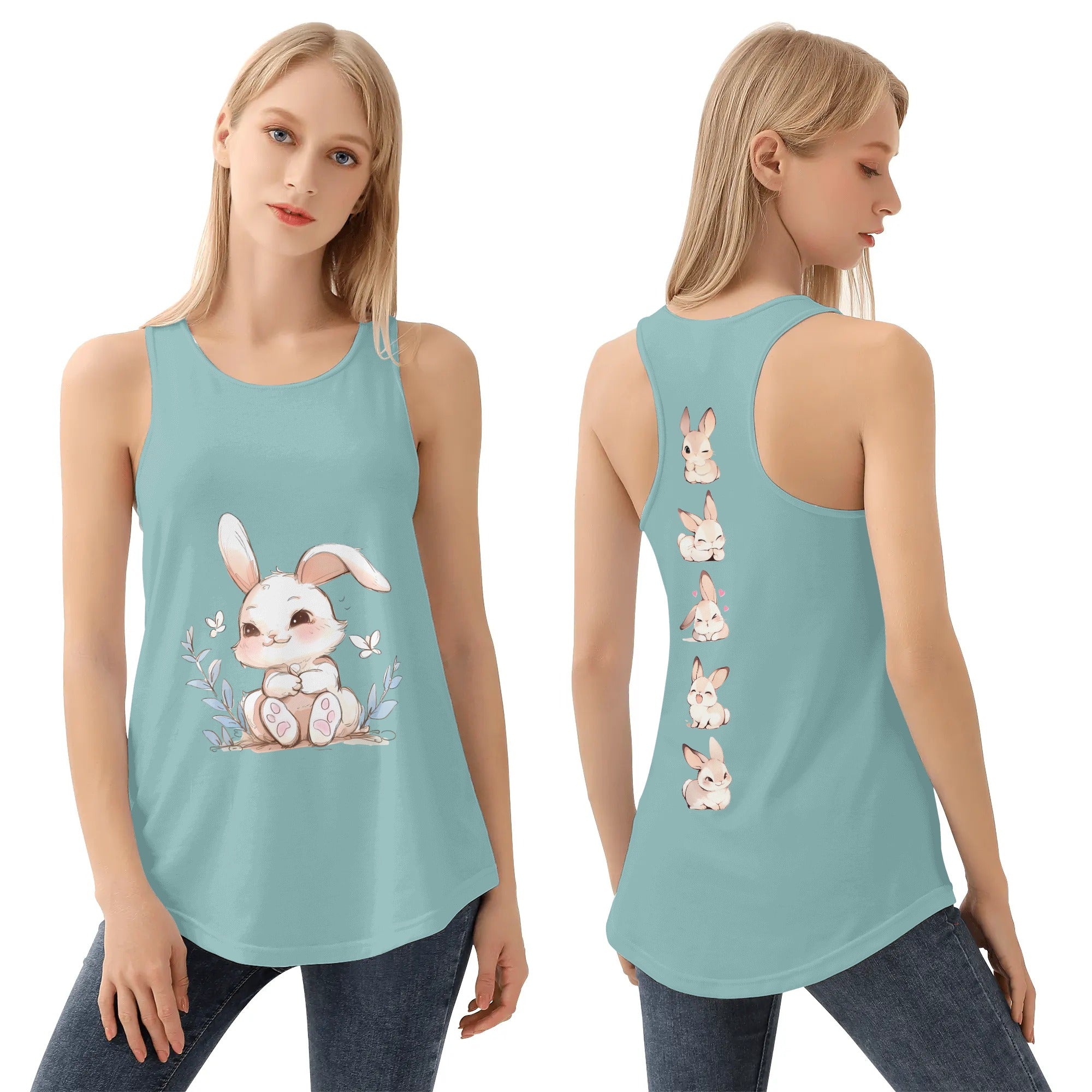 Camiseta Mujer Sin Mangas -- Kawaii Conejitos