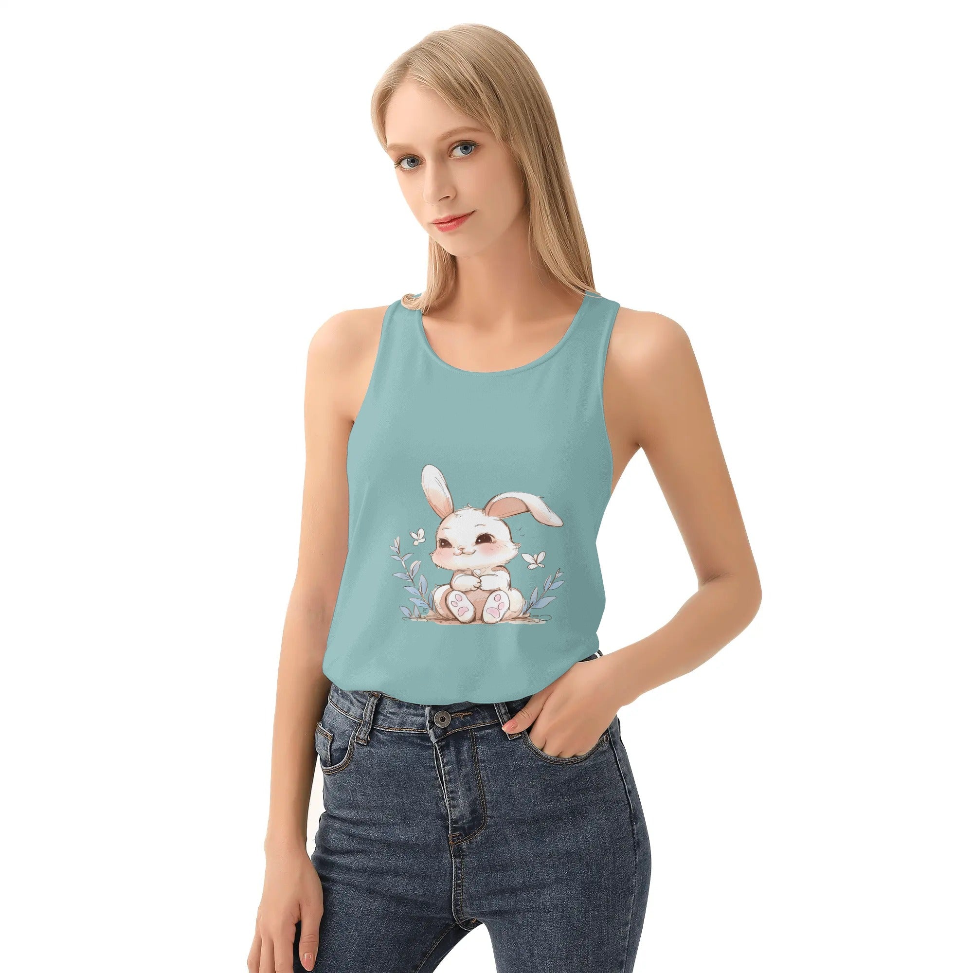 Camiseta Mujer Sin Mangas -- Kawaii Conejitos