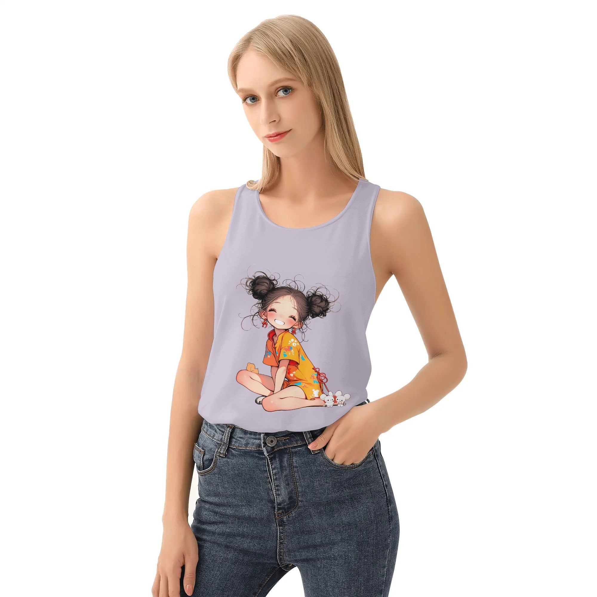 Hi! Camiseta Mujer sin mangas - Kawaii personaje y colores Cool