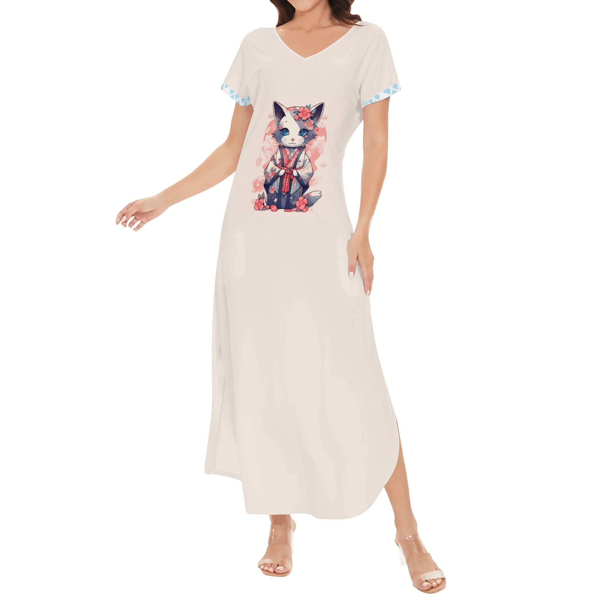 Vestido Mujer Manga Corta -- Gata con Kimono