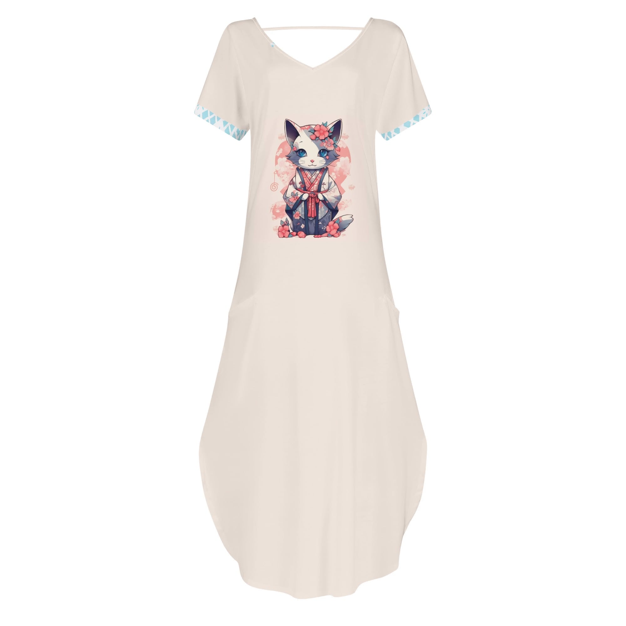 Vestido Mujer Manga Corta -- Gata con Kimono