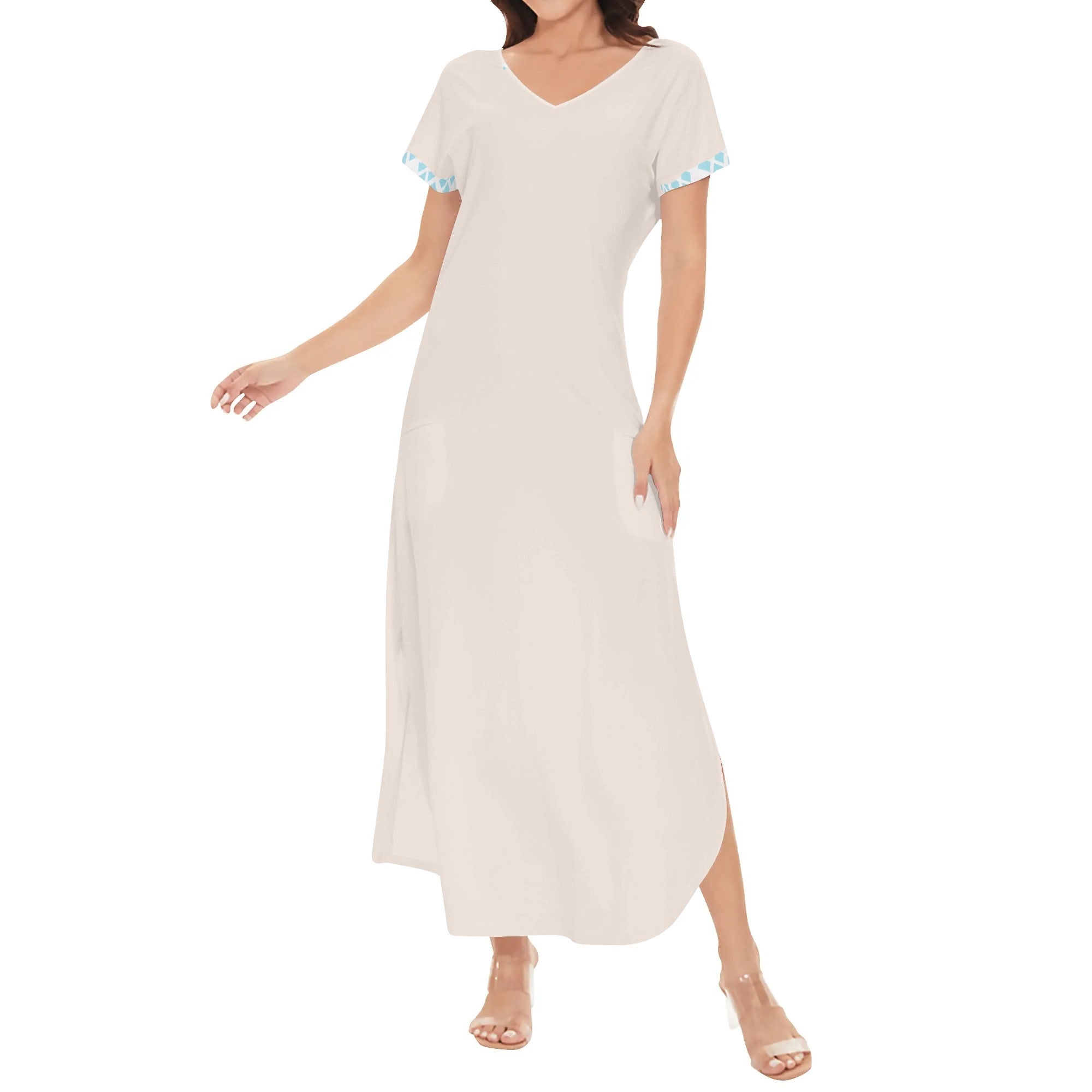 Womens Short Sleeve Long Draped Dress