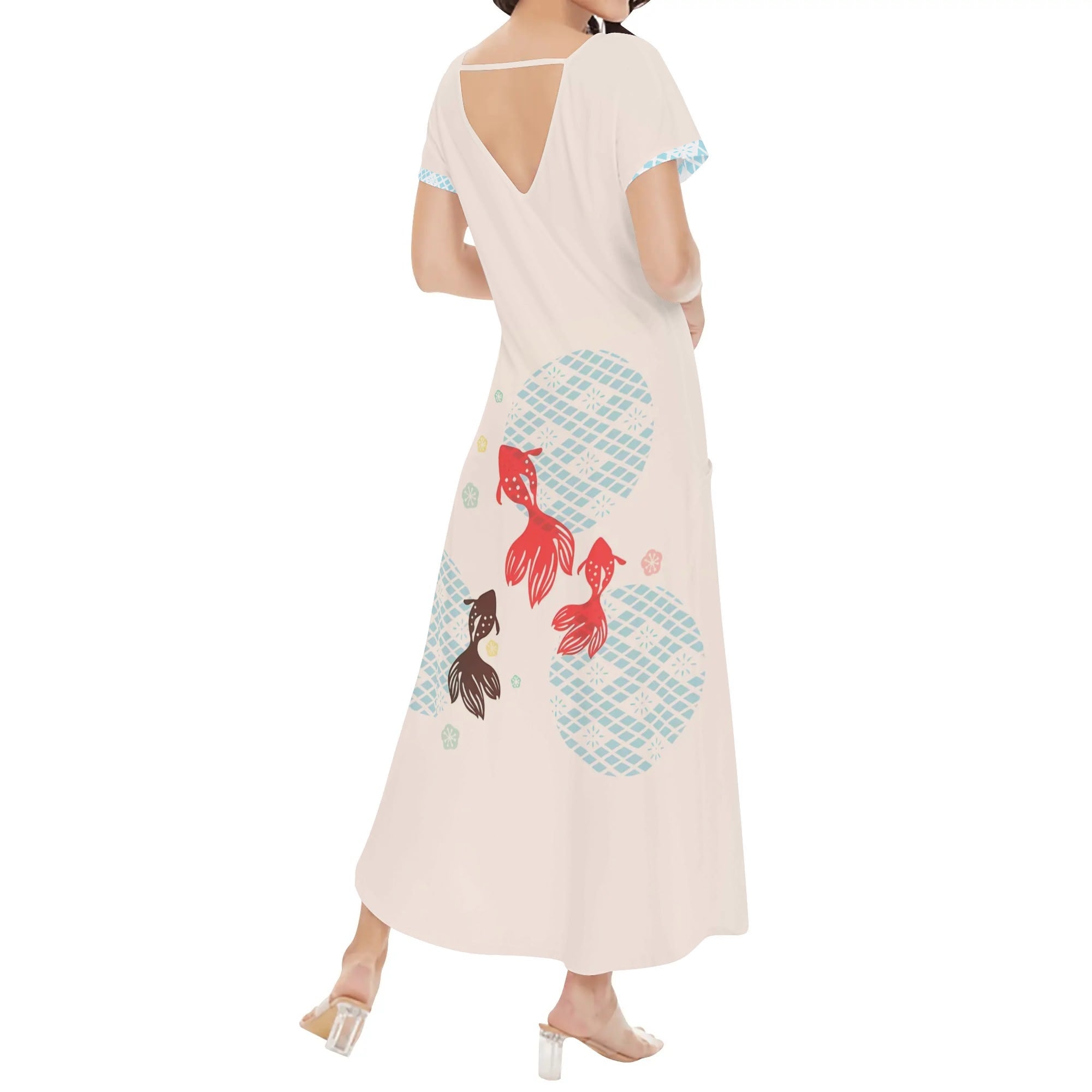 Womens Short Sleeve Long Draped Dress
