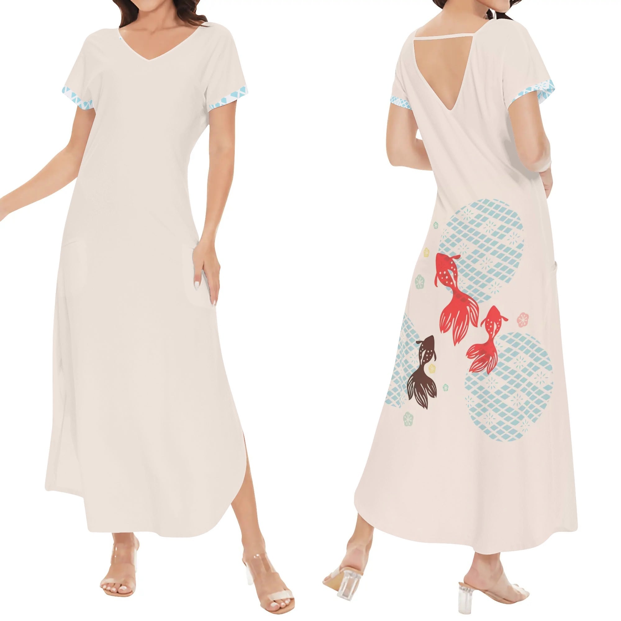 Womens Short Sleeve Long Draped Dress