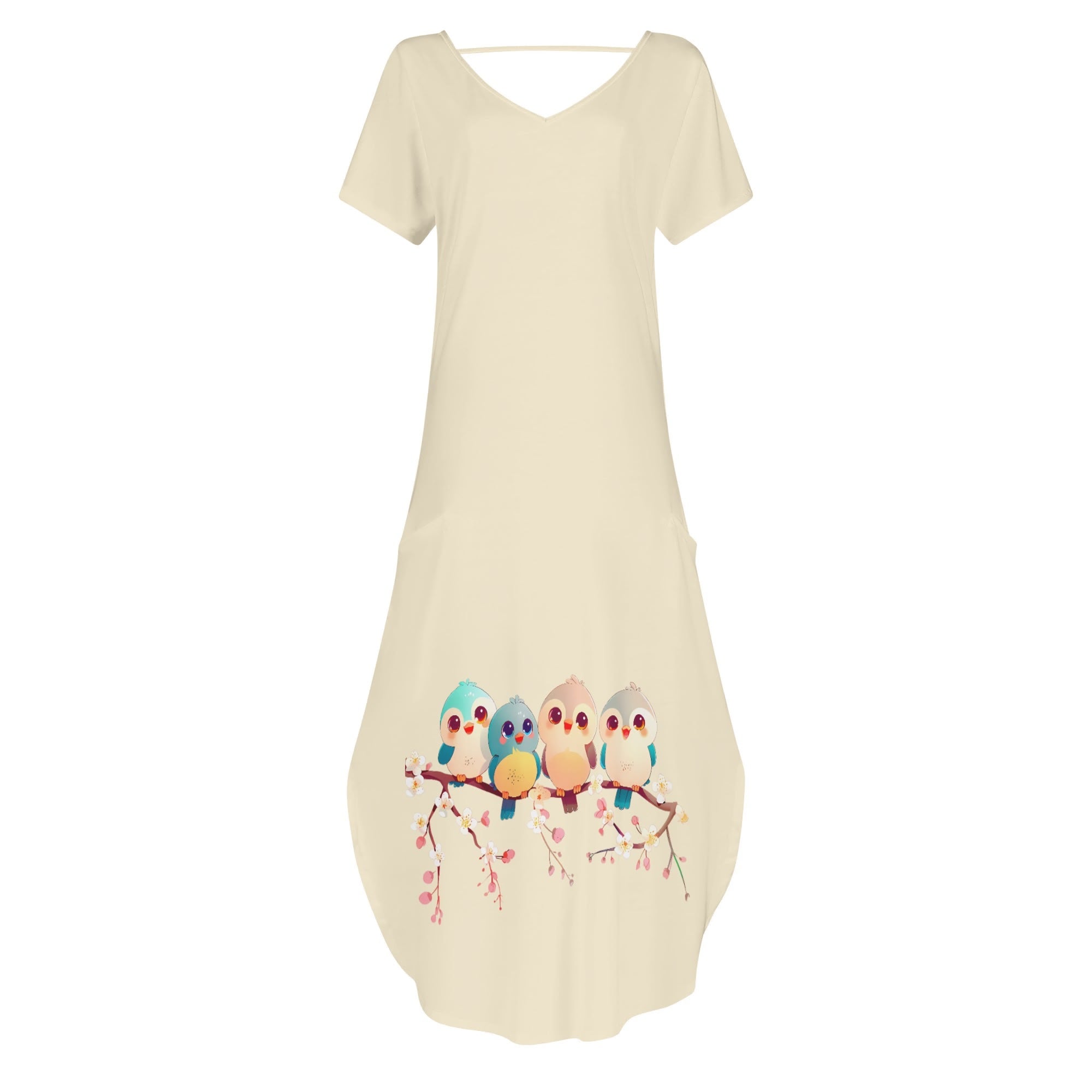 Vestido Mujer Manga Corta -- Cute Kawaii pájaros - Love