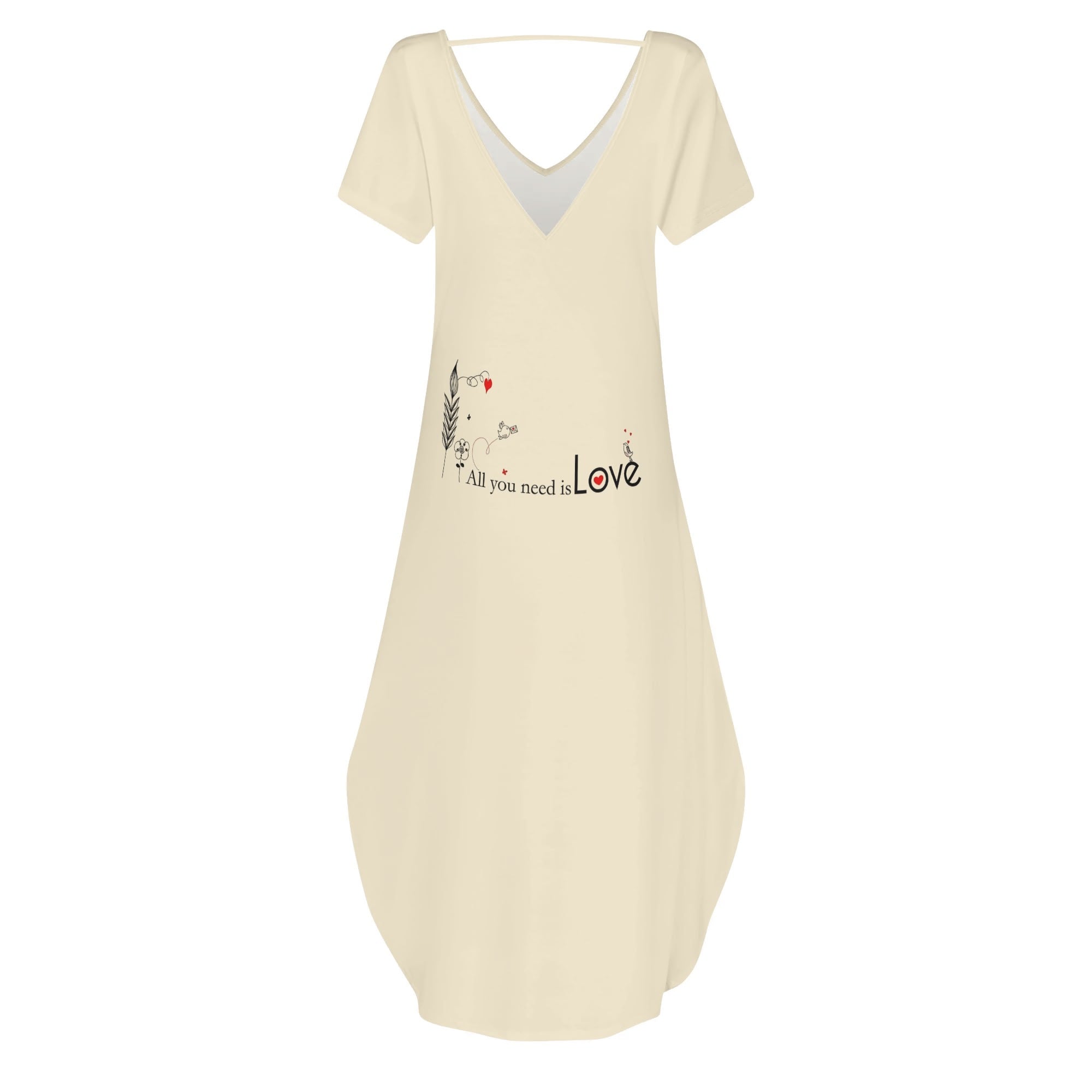Vestido Mujer Manga Corta -- Cute Kawaii pájaros - Love