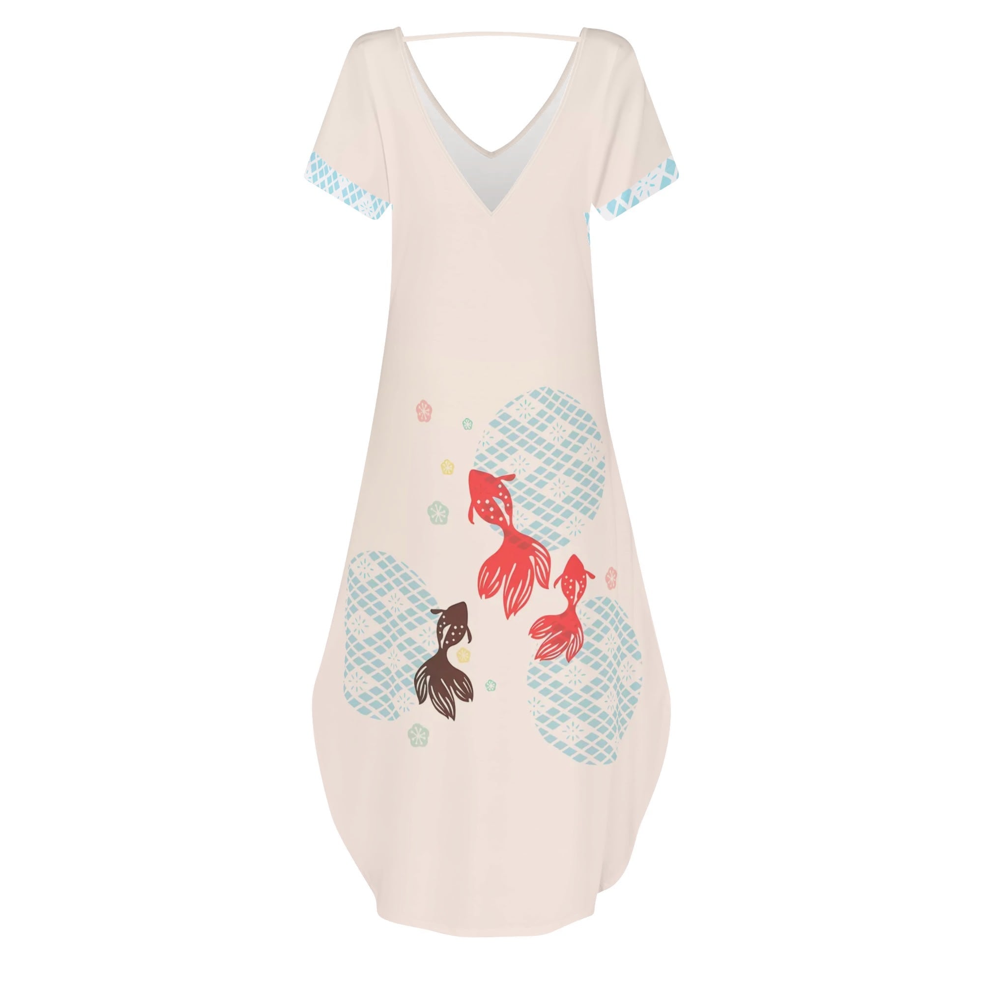 Vestido Mujer Manga Corta -- Gata kimono detalles Japoneses