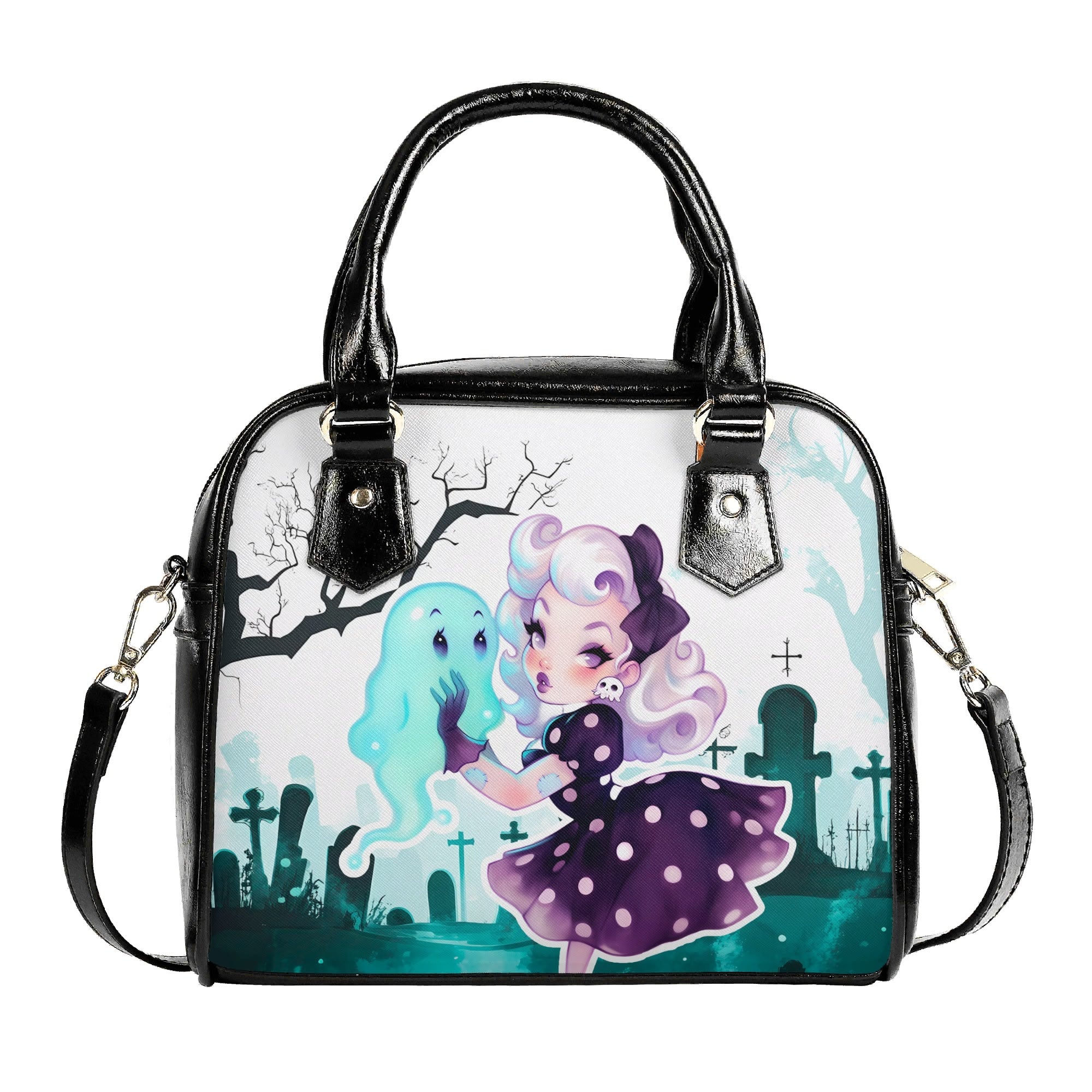 Bolso mediano Estilo vintage años 50´s Azul con fantasma Pin Up