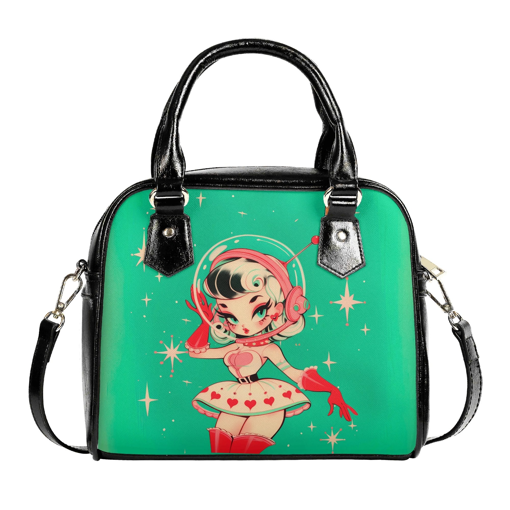 Bolso mediano Estilo vintage años 50´s verde Pin Up Espacial