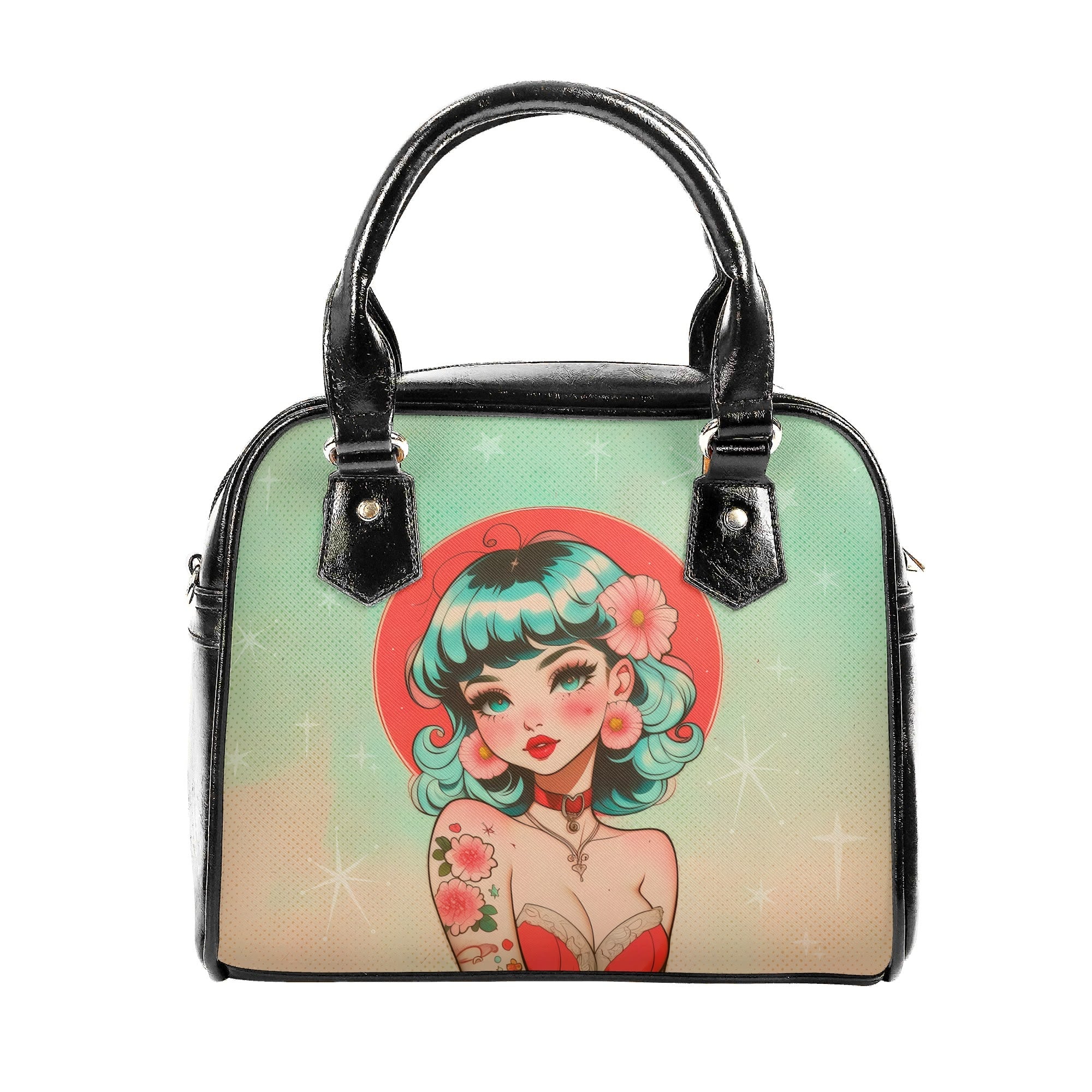 Bolso mediano Estilo vintage años 50´s Rosa verde azulado  Pin Up