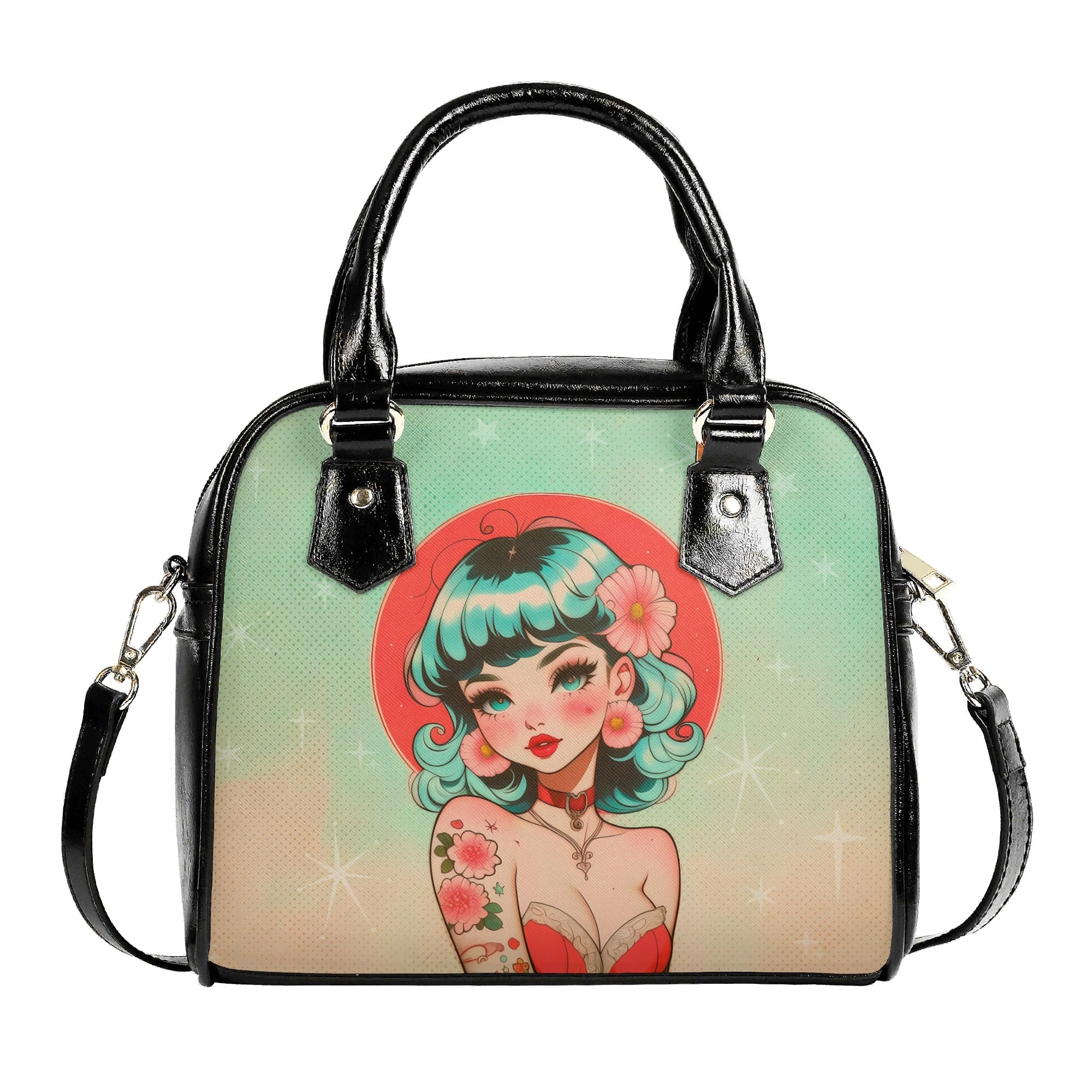 Bolso mediano Estilo vintage años 50´s Rosa verde azulado  Pin Up
