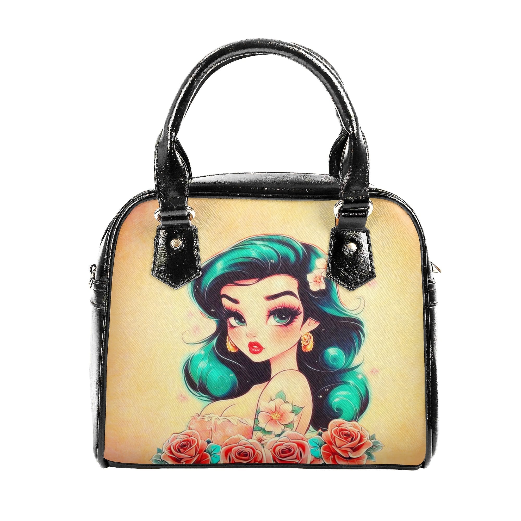 Bolso mediano Estilo vintage años 50´s azul satinado