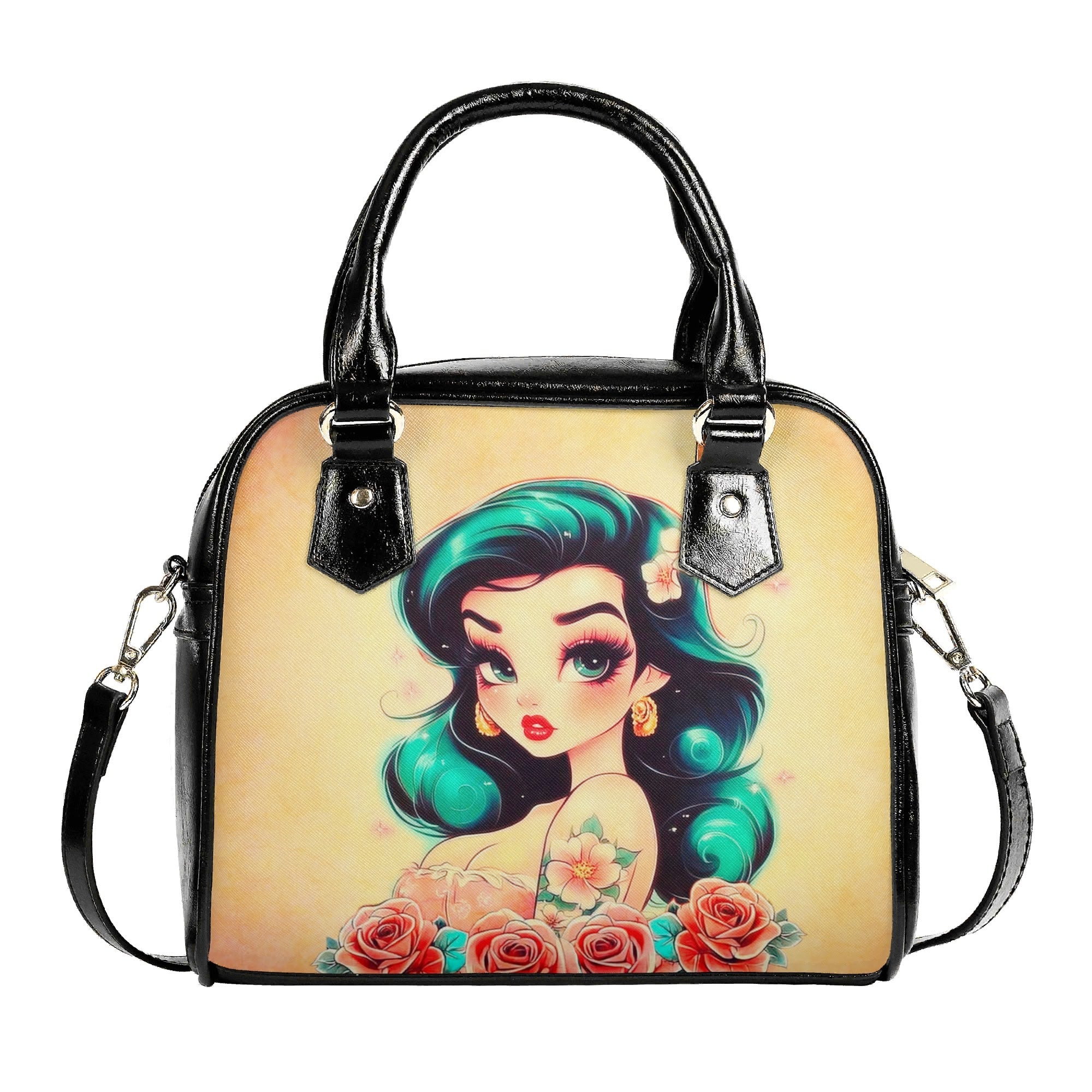Bolso mediano Estilo vintage años 50´s azul satinado