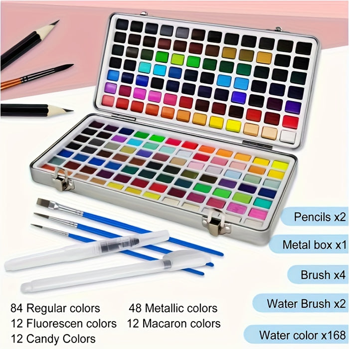 1set Juego de Acuarelas Slidas Suministros de Acuarela en Caja de Metal Suministros de Arte de Pigmento de Acuarela Regalo de Vacaciones de Ao Nuevo para el Regreso a Clases 50100168 Colores Suministros de Arte