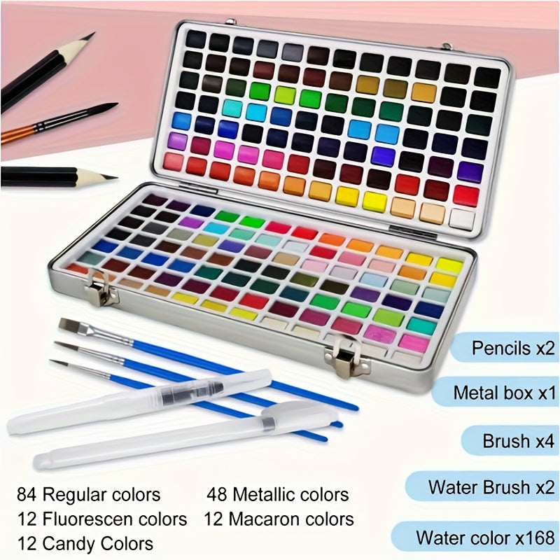 1set Juego de Acuarelas Slidas Suministros de Acuarela en Caja de Metal Suministros de Arte de Pigmento de Acuarela Regalo de Vacaciones de Ao Nuevo para el Regreso a Clases 50100168 Colores Suministros de Arte