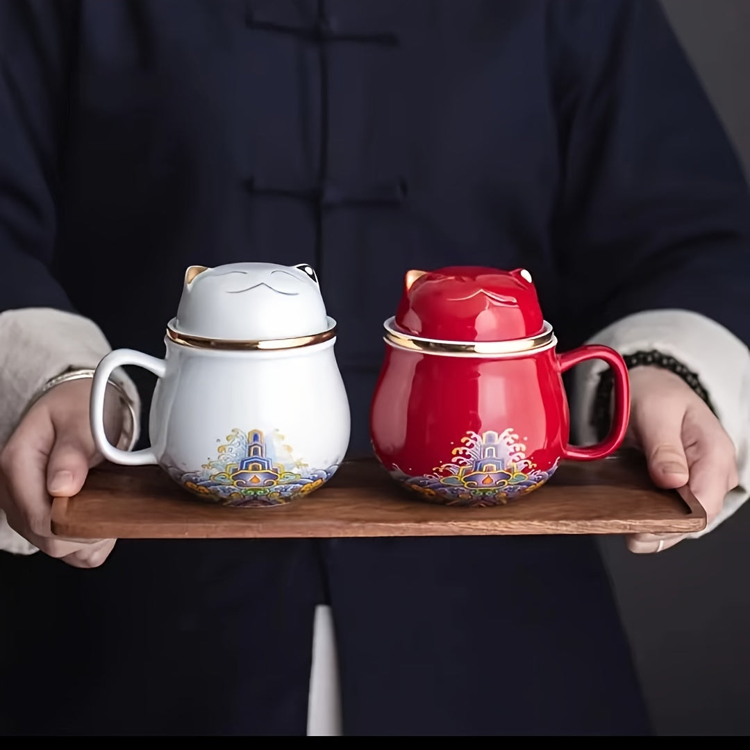 1pc Taza de t de la suerte estilo chino taza de t de cermica con infusor y tapa tazas de agua utensilios para beber en verano e invierno regalos de cumpleaos regalos de vacaciones regalos de Navidad regalos de Ao Nuevo