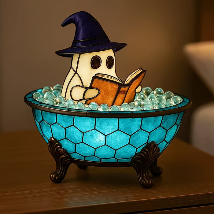 Fantasy Book Lamp Halloween Decor Blue Beads Gold Accents