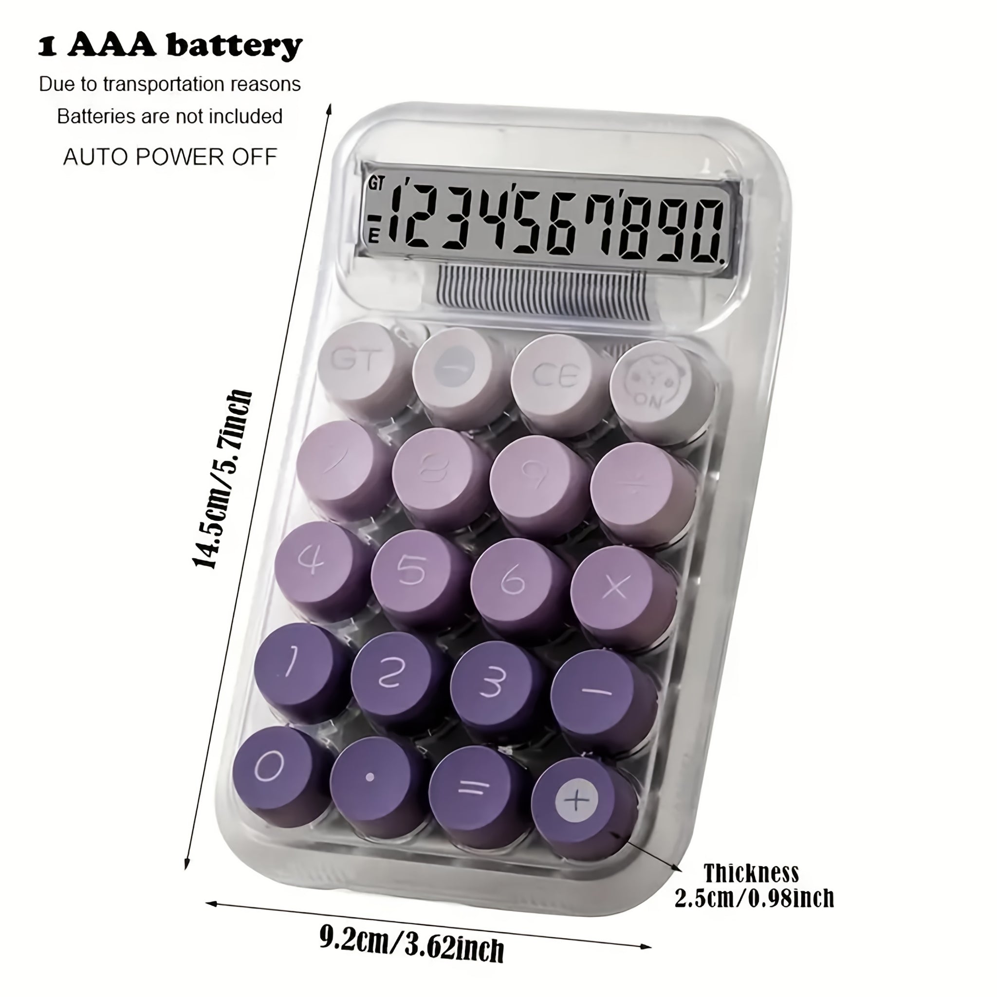 Calculadora grande de 57 pulgadas con concha transparente botones grandes 10 dgitos gradiente de colores multicolores diseo esttico Kawaii para uso en la oficina  Batera no incluida instrucciones de uso de la calculadora
