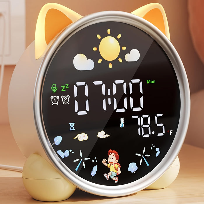 Reloj Despertador de Entrenamiento con Sensor de Voz y Pantalla Grande para Gatos con Visualizacin de Temperatura