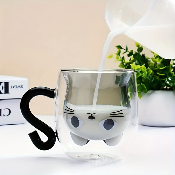 Adorable Cat DoubleWall Glass Mug HeatResistant  Reusable