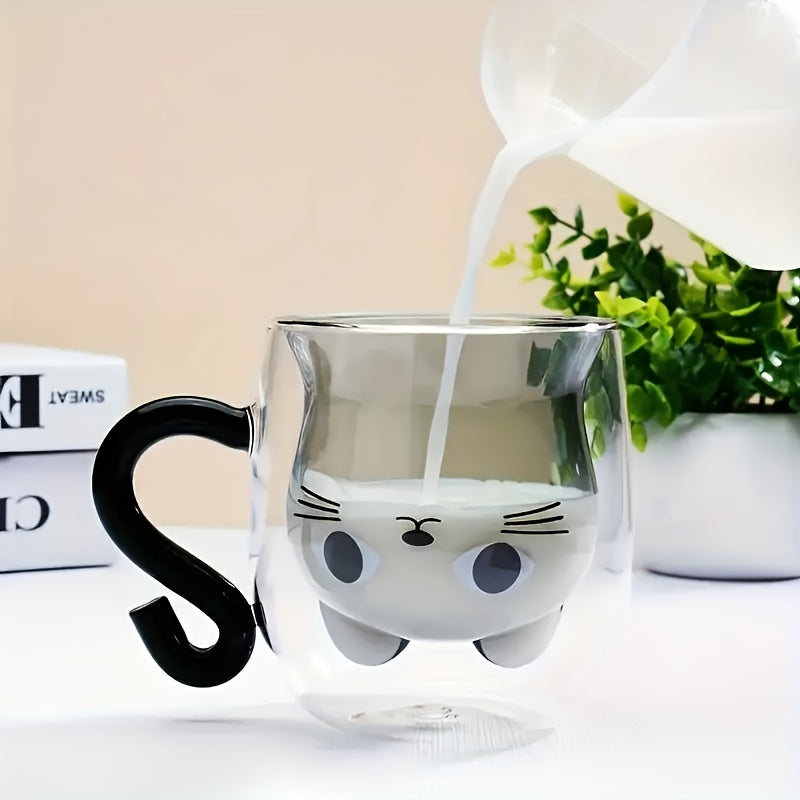Adorable Cat DoubleWall Glass Mug HeatResistant  Reusable