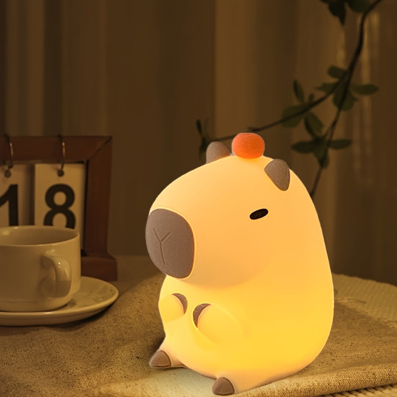 Lmpara de noche con tema de animal moderno Capybara con control por toque y funcin de temporizador  Batera de litio recargable USB de 1200mAh sombra de plstico porttil ideal para varias habitaciones regalo perfecto Pack de 1